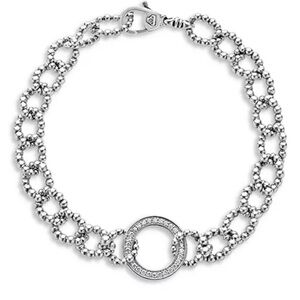LAGOS Silver Beaded Link Spark Caviar Bracelet M